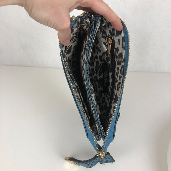 Olivia Miller Women's Blue Faux Leather Embossed Textured Wristlet Wallet - Picture 7 of 14